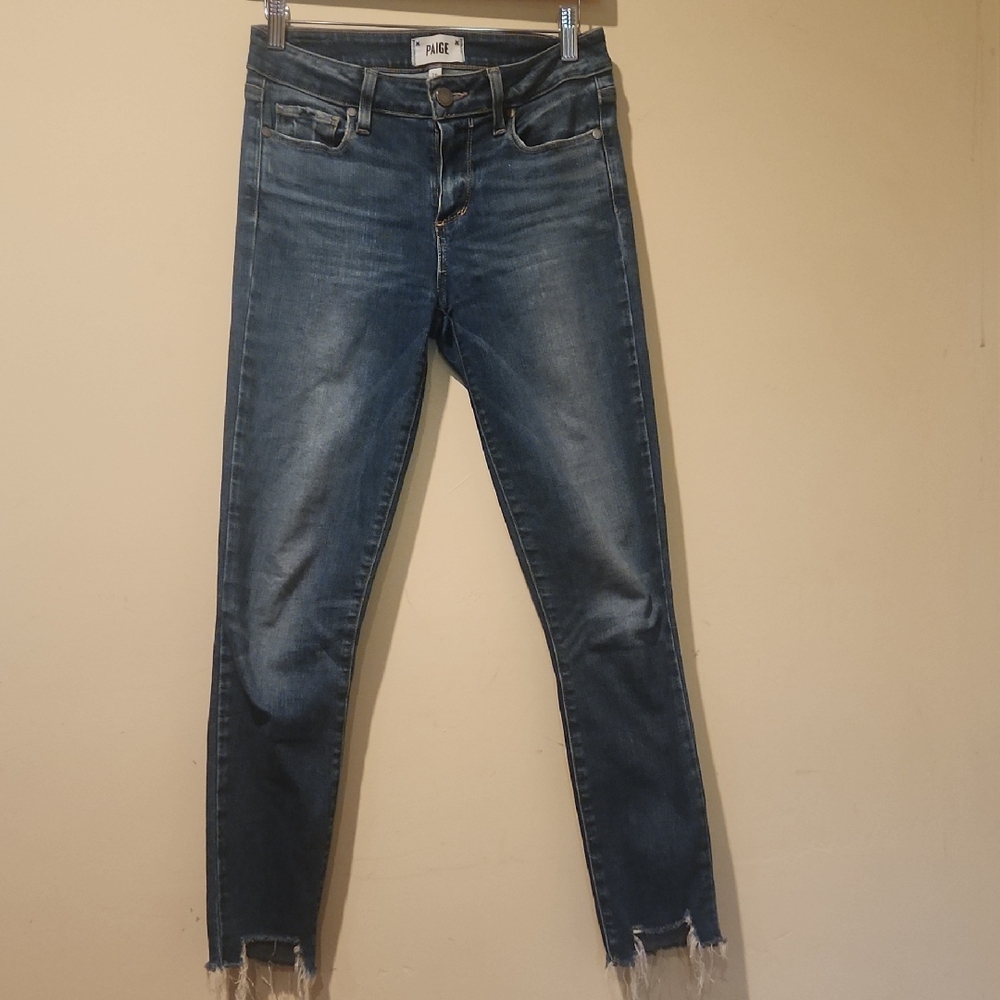 PAIGE Blue Skinny Jeans with Distressed Hem